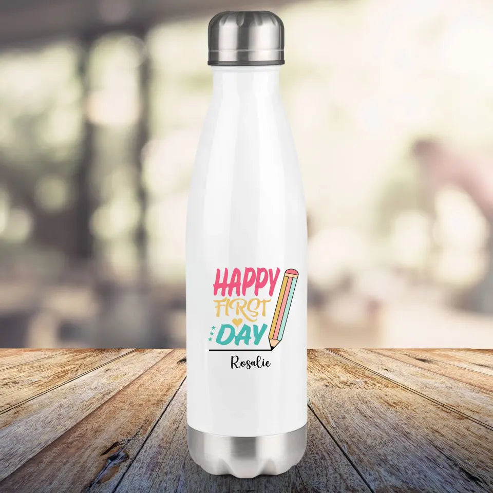 Thermosflasche, weiß 500ml - Schulanfang - Happy first day of school - 2