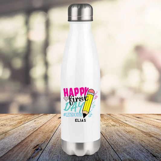 Thermosflasche, weiß 500ml - Schulanfang - Happy first day of school