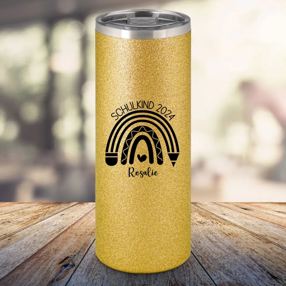 Glitzertumbler - Schulkind - Regenbogen